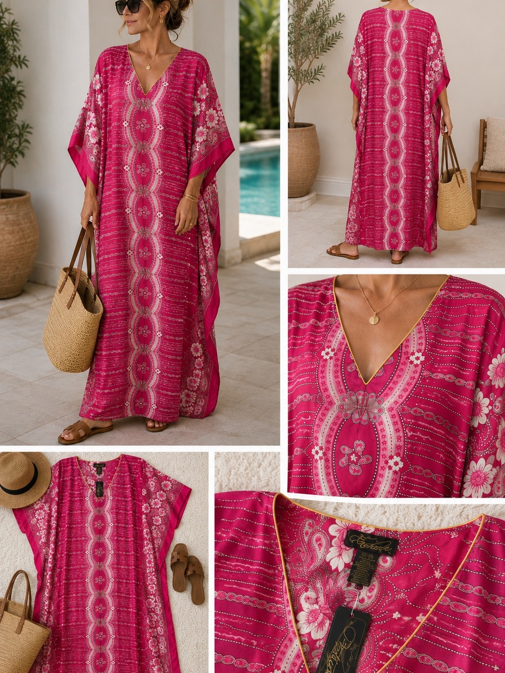 Pink Paisley Floral Caftan Cover-Up One Size NWT Resort Beach Kaftan